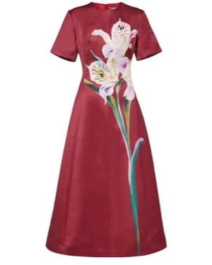Leo Caroline Floral Satin Midi Dress - Red