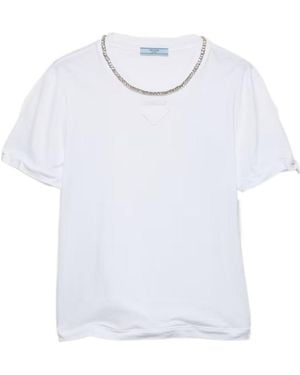 Prada Triangle-Patch Crewneck T-Shirt - White