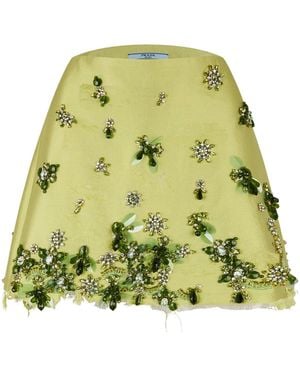 Prada Embellished Silk Mini Skirt - Green