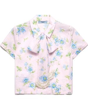 Prada Floral-Print Batiste Shirt - White