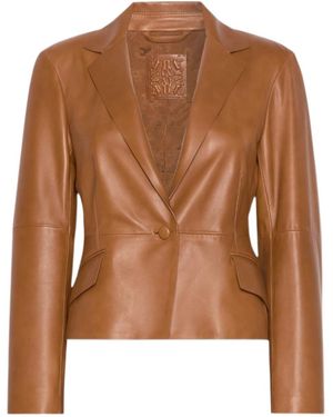 Max Mara Single-Breasted Nappa Leather Jacket - Brown