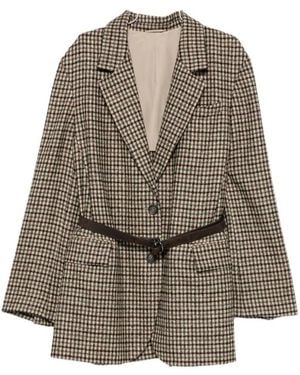 Brunello Cucinelli Check-Pattern Belted Blazer - Brown