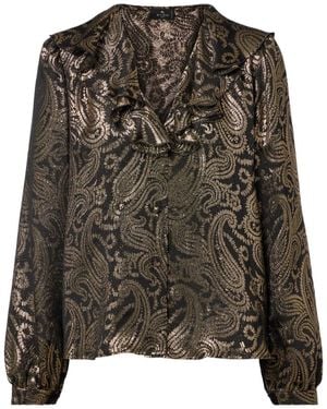 Etro Paisley Ruffled Silk-Blend Blouse - Brown