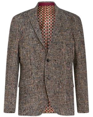 Etro Single-Breasted Checked Blazer - Brown