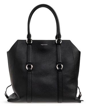 McQueen Farringdon Ring-Detail Top Handle Bag - Black
