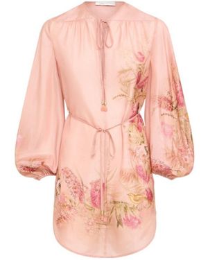 Zimmermann Cascadian Silk Tunic Top - Pink