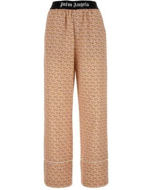 Palm Angels Linen Blend Wide-Leg Pant - Natural