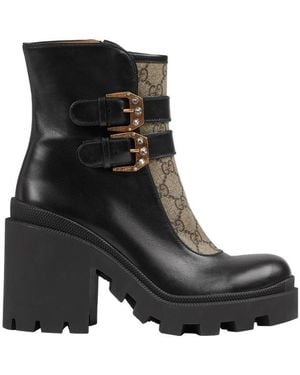 Gucci Gg Supreme Buckle Ankle Boots - Black
