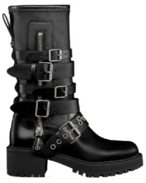 Dior Christian Zip Detailed Buckled Boots - Black