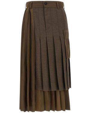 Sacai Asymmetrical Pleated Midi Skirt - Brown