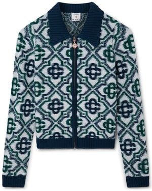 CASABLANCA Monogram Zip-Up Cardigan - Blue