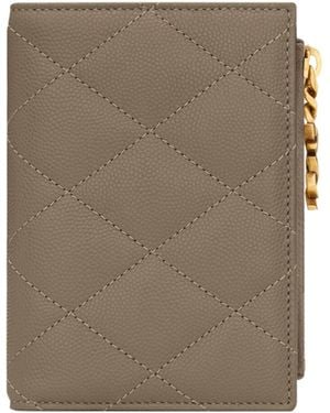 Saint Laurent Cassandre Bijou Quilted Zip Wallet - Natural