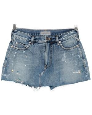 Balenciaga Belt-Loop Denim Shorts - Blue