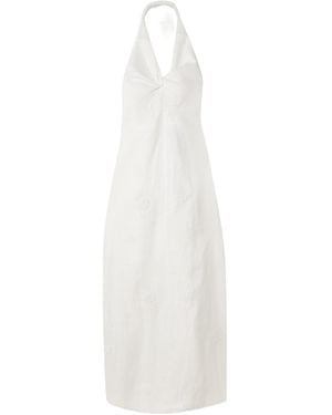SIR. Alessandra Twist-Front Embroidered Linen Halterneck Midi Dress - White
