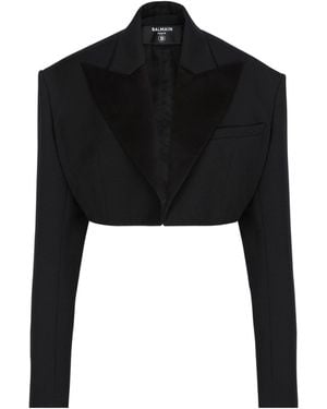 Balmain Cropped Grain De Poudre Jacket - Black