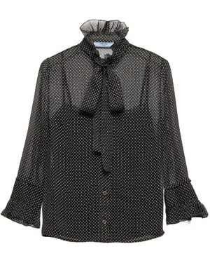 Prada Polka-Dot Silk Chiffon Shirt - Black