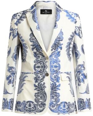 Etro Jacket With Fil Coupé Jacquard Floral Motif - Blue