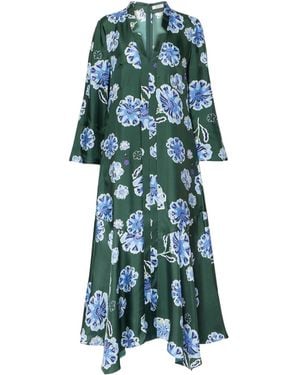 Dorothee Schumacher Big Garden Floral Silk Twill Midi Dress - Blue