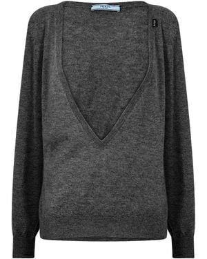 Prada V-Neck Jumper - Grey