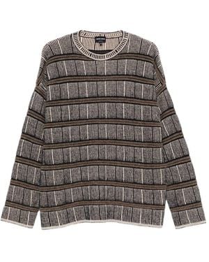 Giorgio Armani Striped Jacquard-Knit Sweater - Gray
