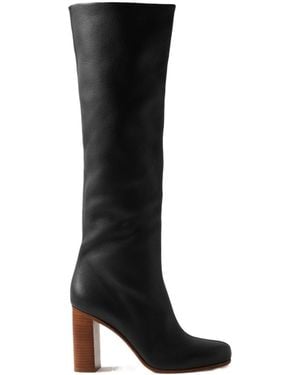 KHAITE Textured-Leather Knee Boots - Black