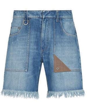 Fendi Logo-Patch Denim Shorts - Blue