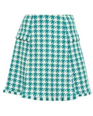 Oscar de la Renta Frayed Houndstooth Tweed Miniskirt - Green