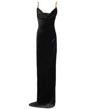 Balmain Velvet Button-Strap Maxi Dress - Black