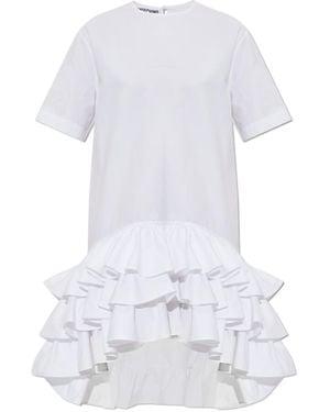 Moschino Asymmetric Crewneck Ruffled Dress - White