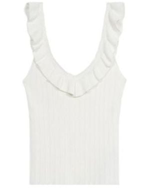 Blumarine Ruffled Ribbed Knitted Top - White