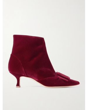 Manolo Blahnik Baylow 50 Buckled Velvet Ankle Boots - Red