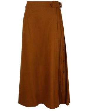 Alberta Ferretti A-Line Pleated Mid-Length Skirt - Brown