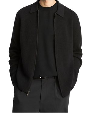 Vince Shaker-Stitch Zip Knitwear - Black