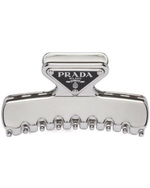 Prada Logo Plaque Hair Clip - White