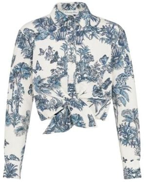 Dior Iviera Cropped Tied Blouse - Blue