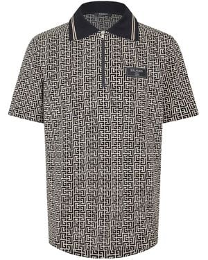 Balmain Logo Short Sleeve Polo Shirt - Grey