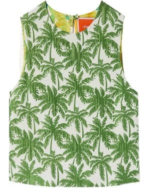 La DoubleJ Aria Palm-Print Cropped Top - Green