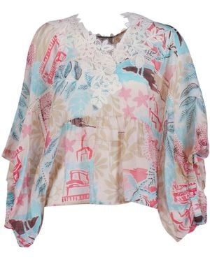 Ermanno Scervino Lace-Trim Floral-Print Blouse - Pink