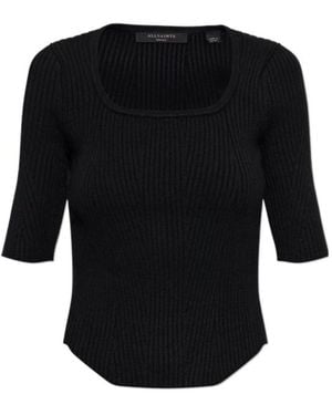 AllSaints Square Neck Rib Knit Top - Black