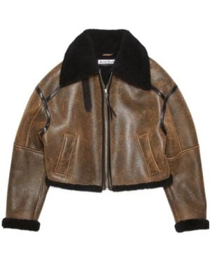 Acne Studios Shearling-Trim Leather Jacket - Brown