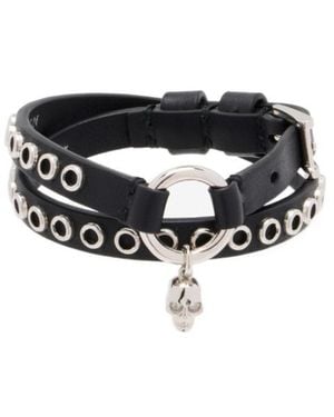 McQueen Skull Ring Double Wrap Eyelet Detailed Bracelet - White