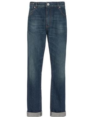 Balmain Belt-Looped Straight-Leg Jeans - Blue