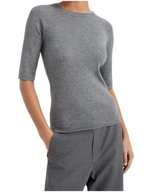 Brunello Cucinelli Ribbed Speckle-Knit Top - Grey