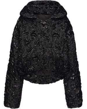 Valentino Floral Jacquard Hooded Jacket - Black