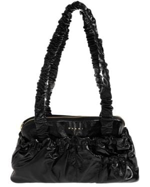 Marni Logo Printed Shoulder Bag - Black