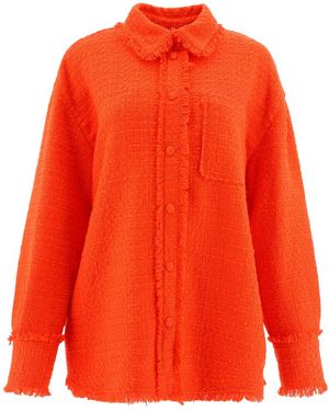 MSGM Button-Up Tweed Knit Overshirt - Orange
