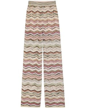 Missoni Chevron Wide-Leg Metallic-Knit Pants - Natural