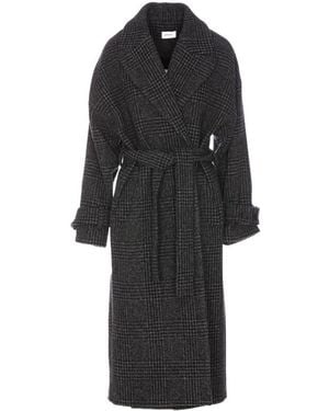 P.A.R.O.S.H. Plaid-Check Long Sleeved Belted Trench Coat - Black