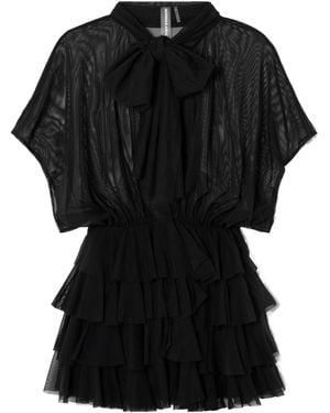Norma Kamali Lauren Bow-Detailed Tiered Ruffled Mini Dress - Black