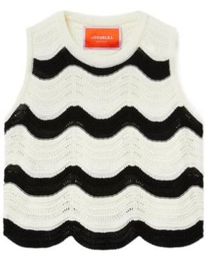 La DoubleJ Wave-Pattern Knitted Top - White